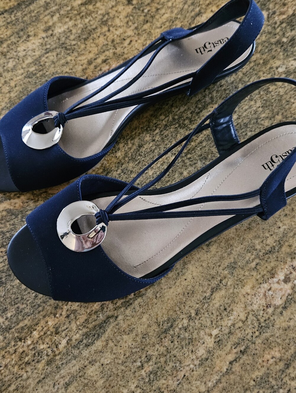 Women's Navy Slingback Sandals with Silver Accent - East 5th Size 12